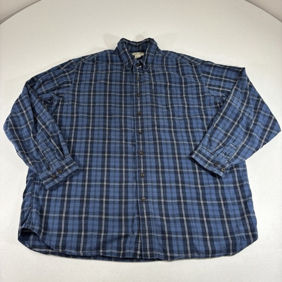 L.L. Bean Other - LL Bean Flannel Shirt Mens 2XLT Tall Blue White Scotch Button Up Outdoor Chores